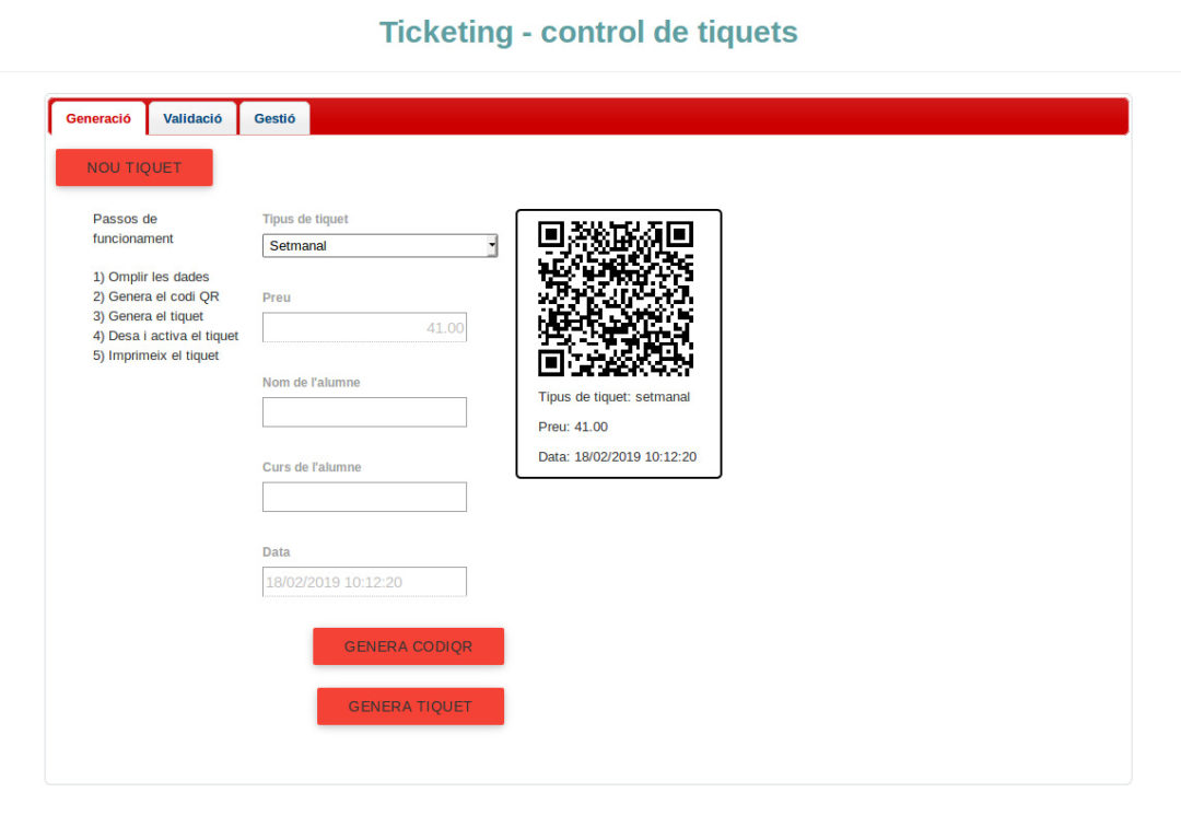 programa control acces tickets amb codis qr