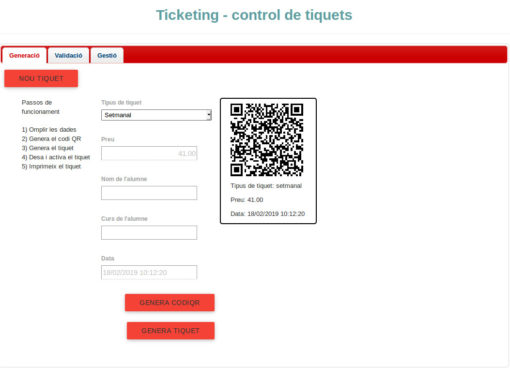 Aplicació de tiquets per control d’accés amb codis QR