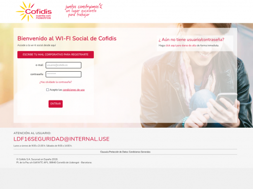 Portal captiu WiFi per convidats a Cofidis