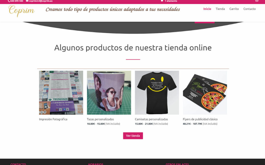 Web per a botiga online de productes personalitzats