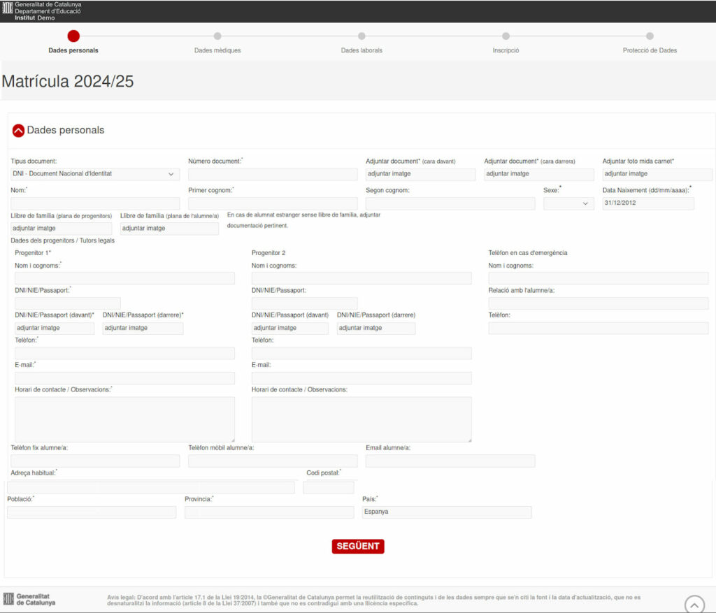 aplicacio web programa matriculacions escoles i cursos ies generalitat gencat