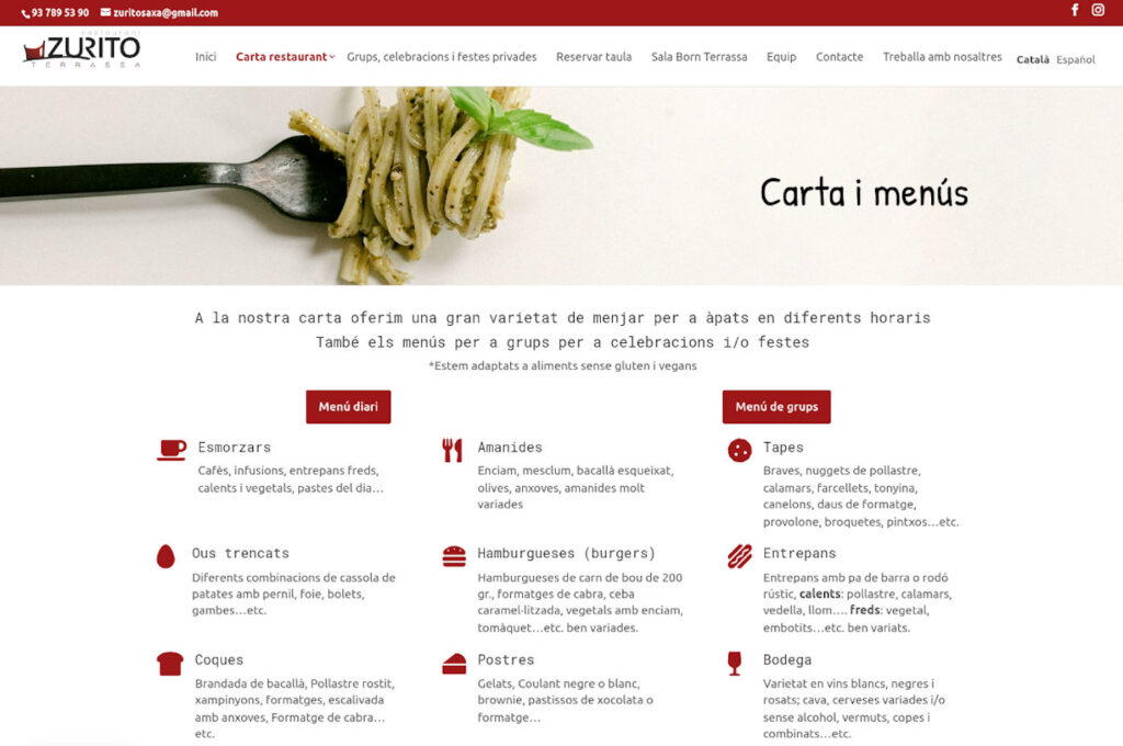 web per restaurant bar menus terrassa zurito