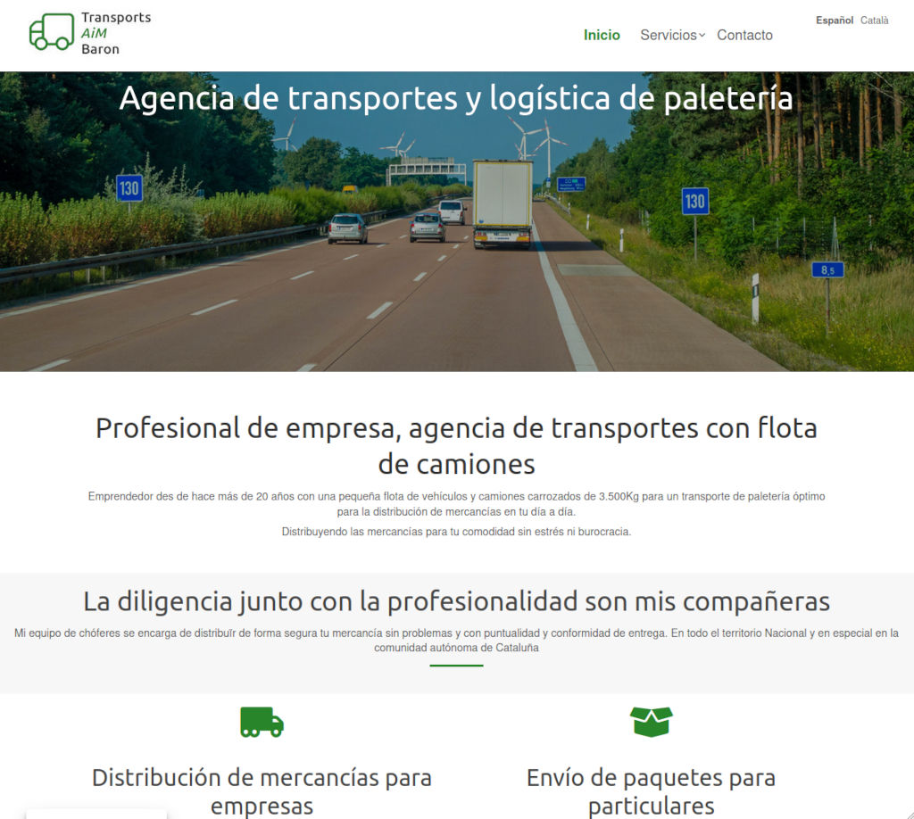 web corporativa empresa Agencia de transportes y logística con servicios de paletería y paquetería nacional