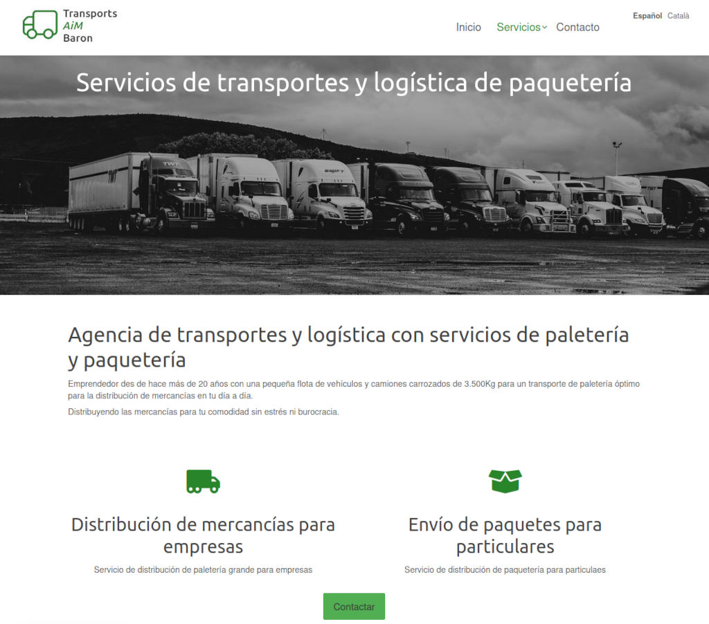 web corporativa empresa Agencia de transportes y logística con servicios de paletería y paquetería nacional