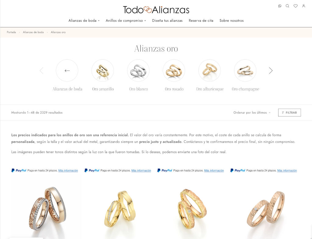 web botiga tienda online anells aliances anillos alianzas compromiso boda personalizadas